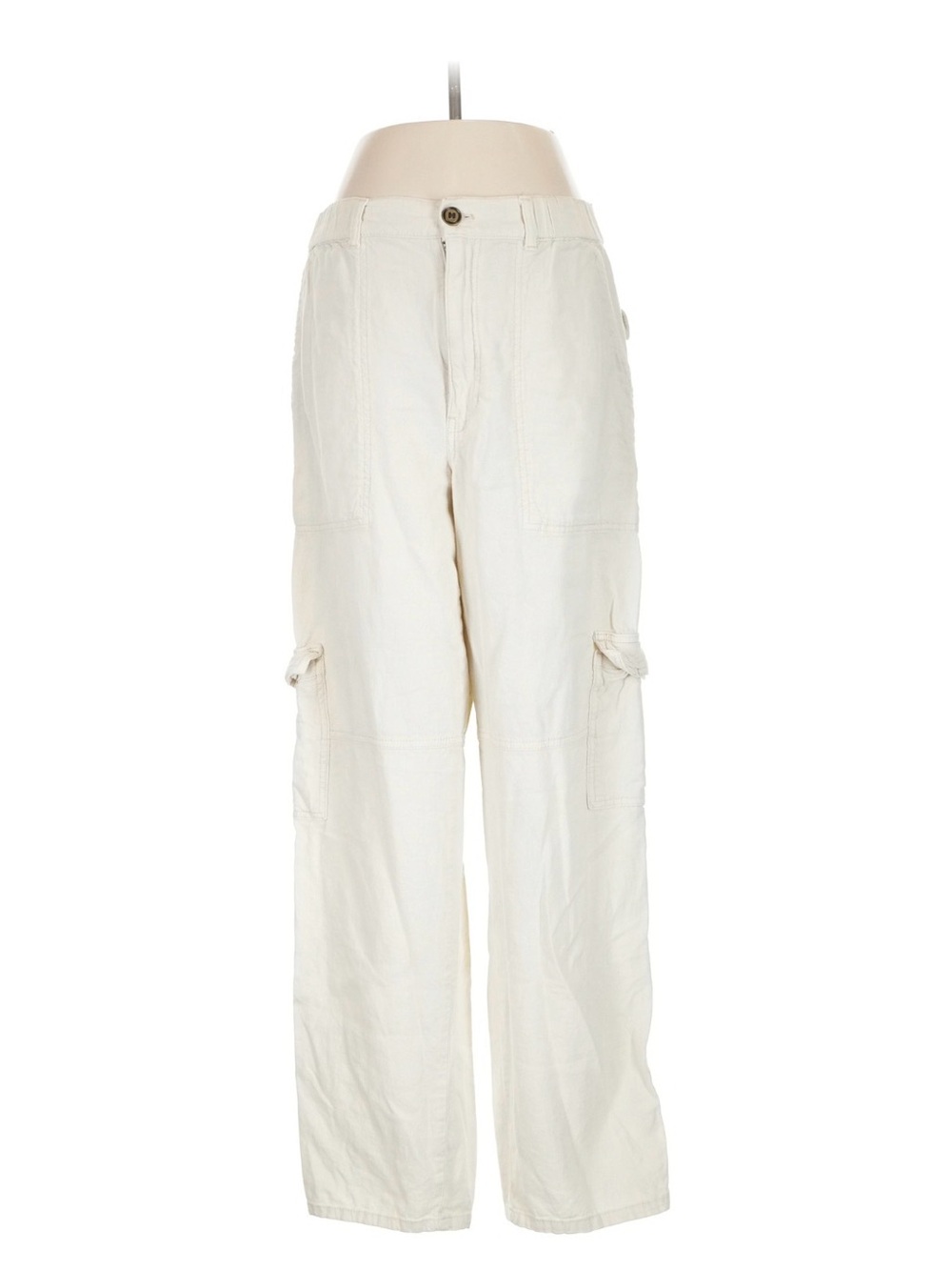 Pilcro Cream Wide-Leg Cargo Linen Pants